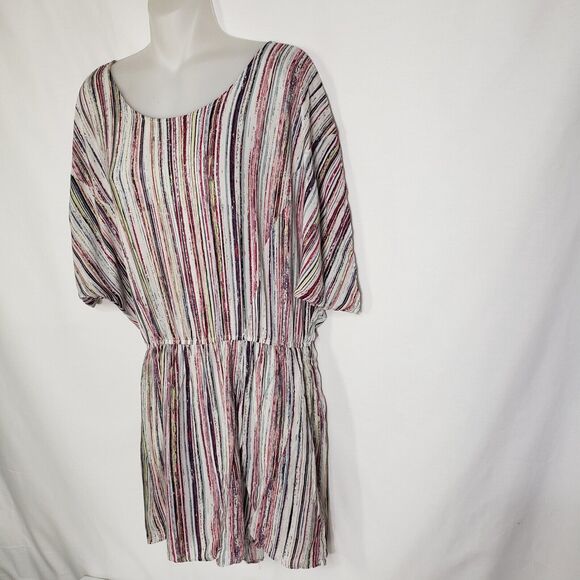 BCBGeneration Womens Romper Large Striped Multicolor Short Split Dolman Sleeve - Picture 4 of 12